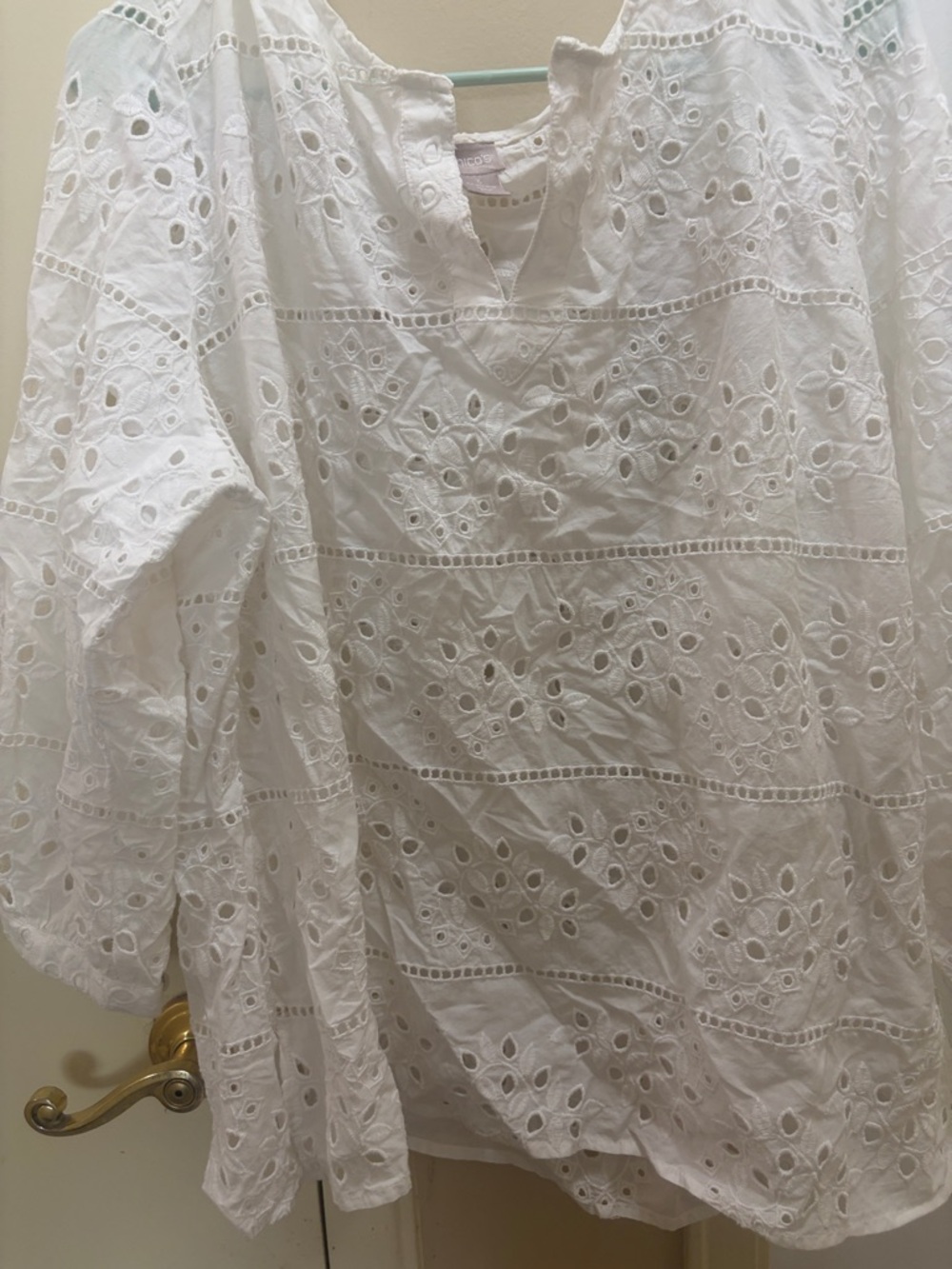 Chico's White Eyelet Peasant Blouse
